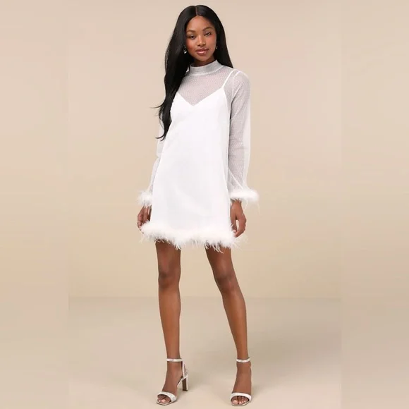 Lulus Immaculate Charisma White Mesh Feather Long Sleeve
Mini Dress - Picture 2 of 5